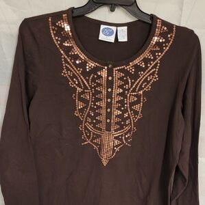 DG2 Diane Gillman Brown Sequin Bodice 1X Top